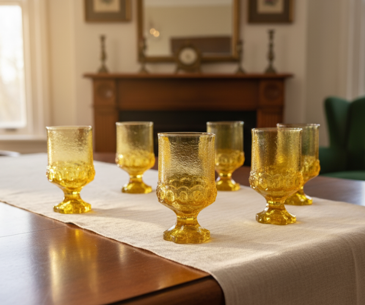 Set of 6 Franciscan Madeira Cornsilk Yellow Footed 6 oz Goblets