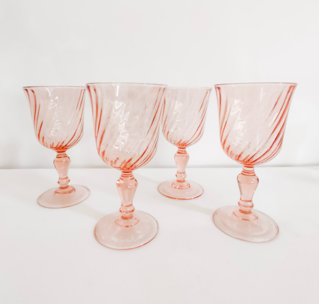 D'Arques Rosaline Pink Swirl Set of 8 Wine Glasses & Matching Pitcher