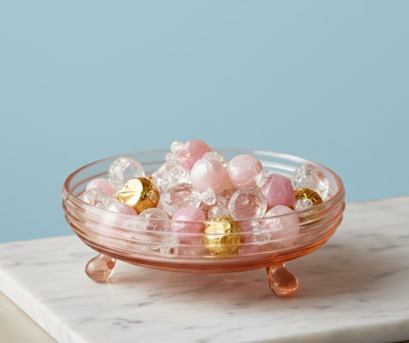 Anchor Hoking Pink Depression Footed Manhattan Candy Dish