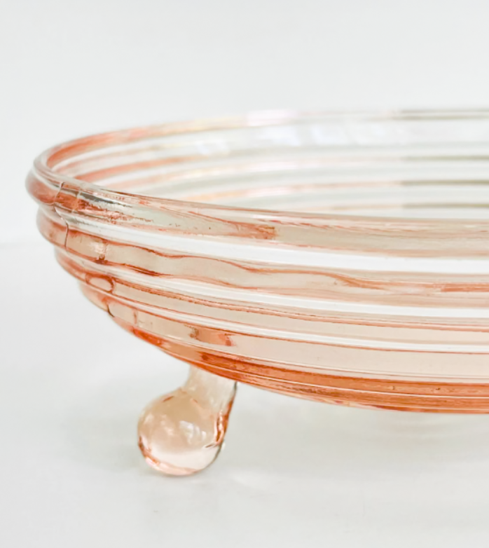 Anchor Hoking Pink Depression Footed Manhattan Candy Dish