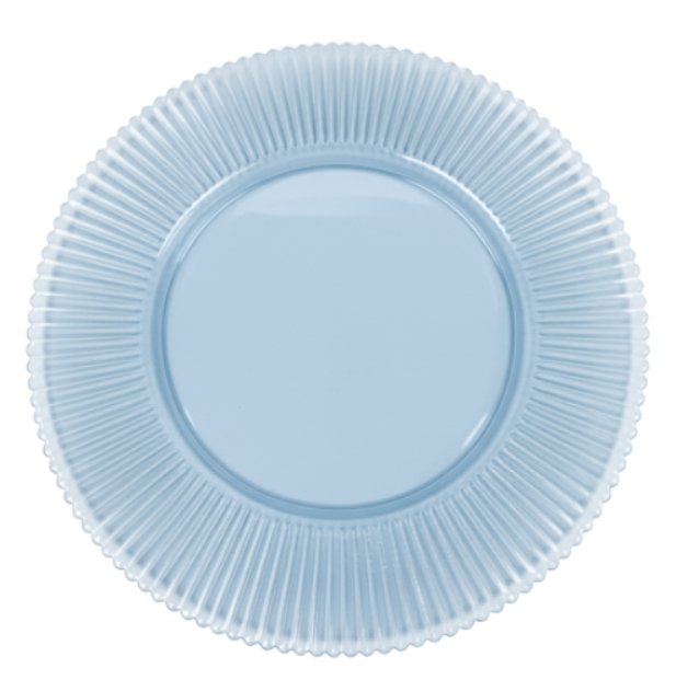 dusty blue fluted ribbed charger plates for table settings 