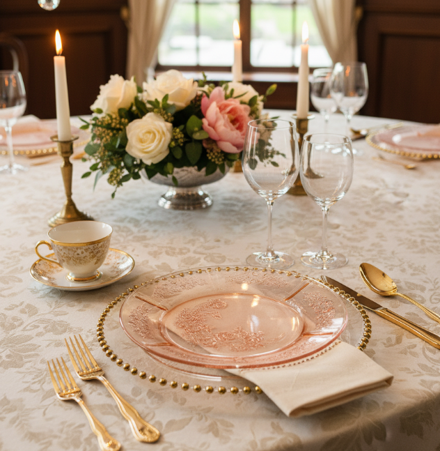 Vintage Federal Glass "Cabbage Rose" Pink Depression Glass Plate - Single Replacement or Small Platter