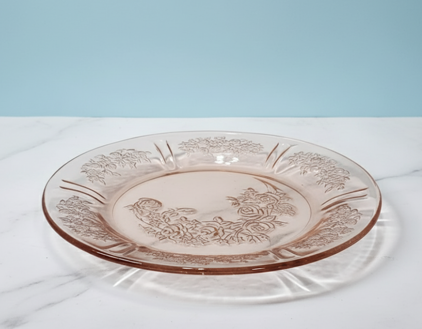 Vintage Federal Glass "Cabbage Rose" Pink Depression Glass Plate - Single Replacement or Small Platter