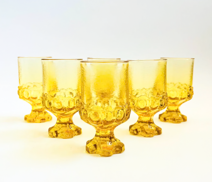 Set of 6 Franciscan Madeira Cornsilk Yellow Footed 6 oz Goblets