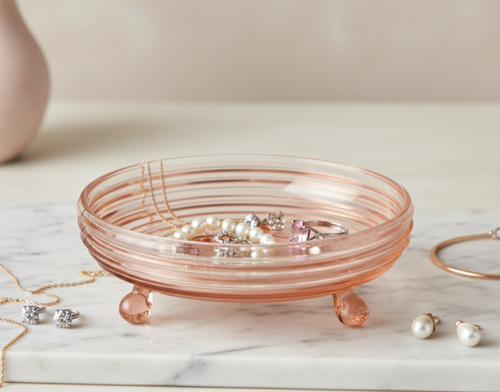 Anchor Hoking Pink Depression Footed Manhattan Candy Dish