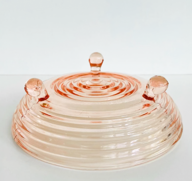 Anchor Hoking Pink Depression Footed Manhattan Candy Dish