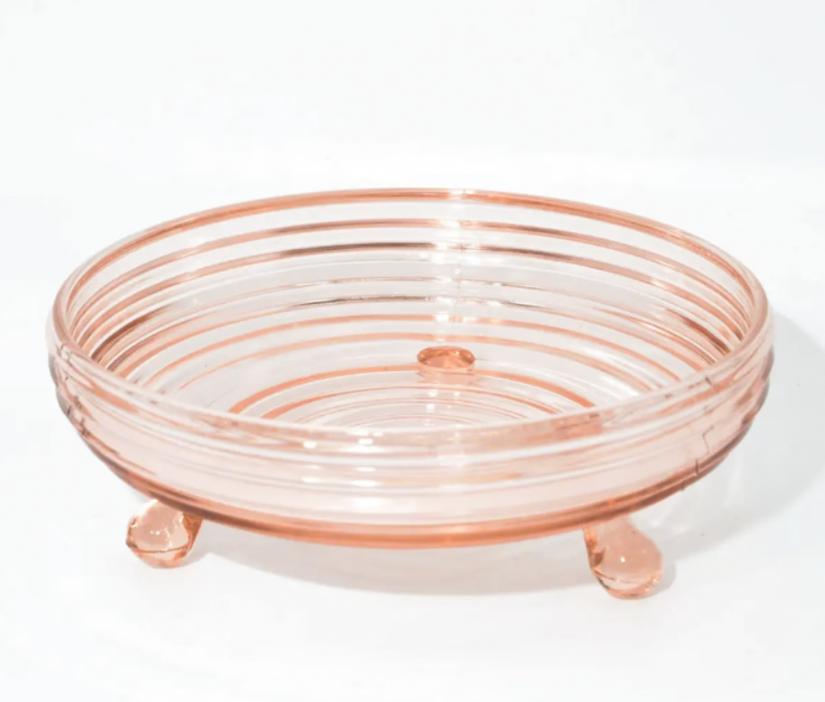 Anchor Hoking Pink Depression Footed Manhattan Candy Dish