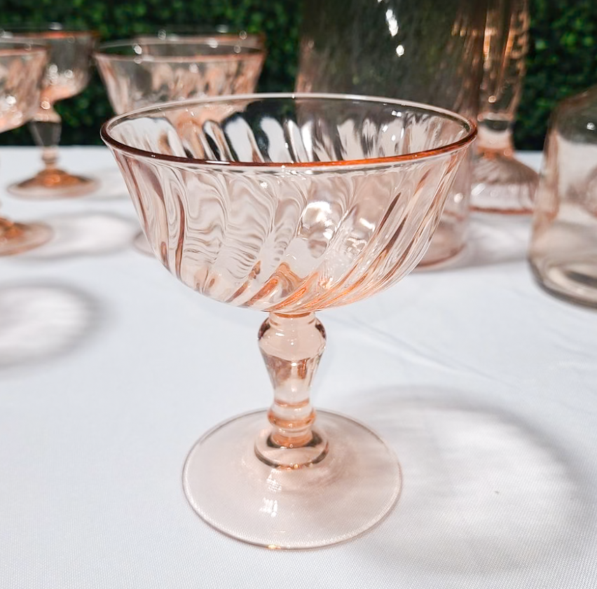 Cristal D'Arques Rosaline Pink Swirl Set of 6 Champagne Coupes