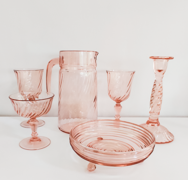 Anchor Hoking Pink Depression Footed Manhattan Candy Dish