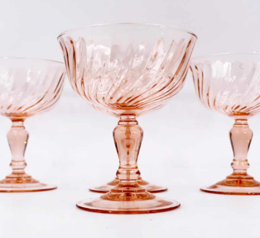 Cristal D'Arques Rosaline Pink Swirl Set of 6 Champagne Coupes